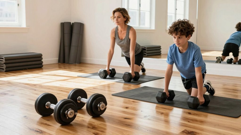shared adjustable dumbbell setup